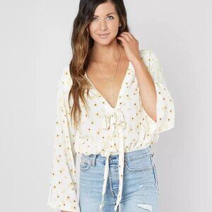 Free People Forties Feels Bodysuit in Ivory Gardenia Combo Floral Lace M